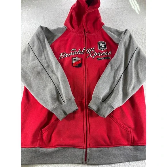Vintage Brooklyn Xpress Express‎ Hoodie Y2K Gothic Grunge Zip Red Gray XXXL 3XL - Picture 2 of 8